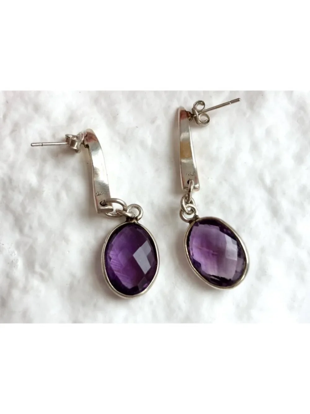 Amethyst Gemstone Swirly Minimalist Vintage Sterling Silver 925 Earrings